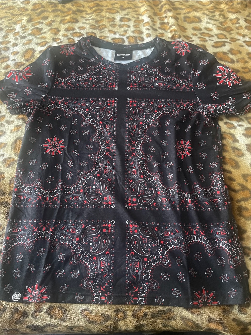 FreshHoods Black Bandana Print Tee with Red & White Accents
